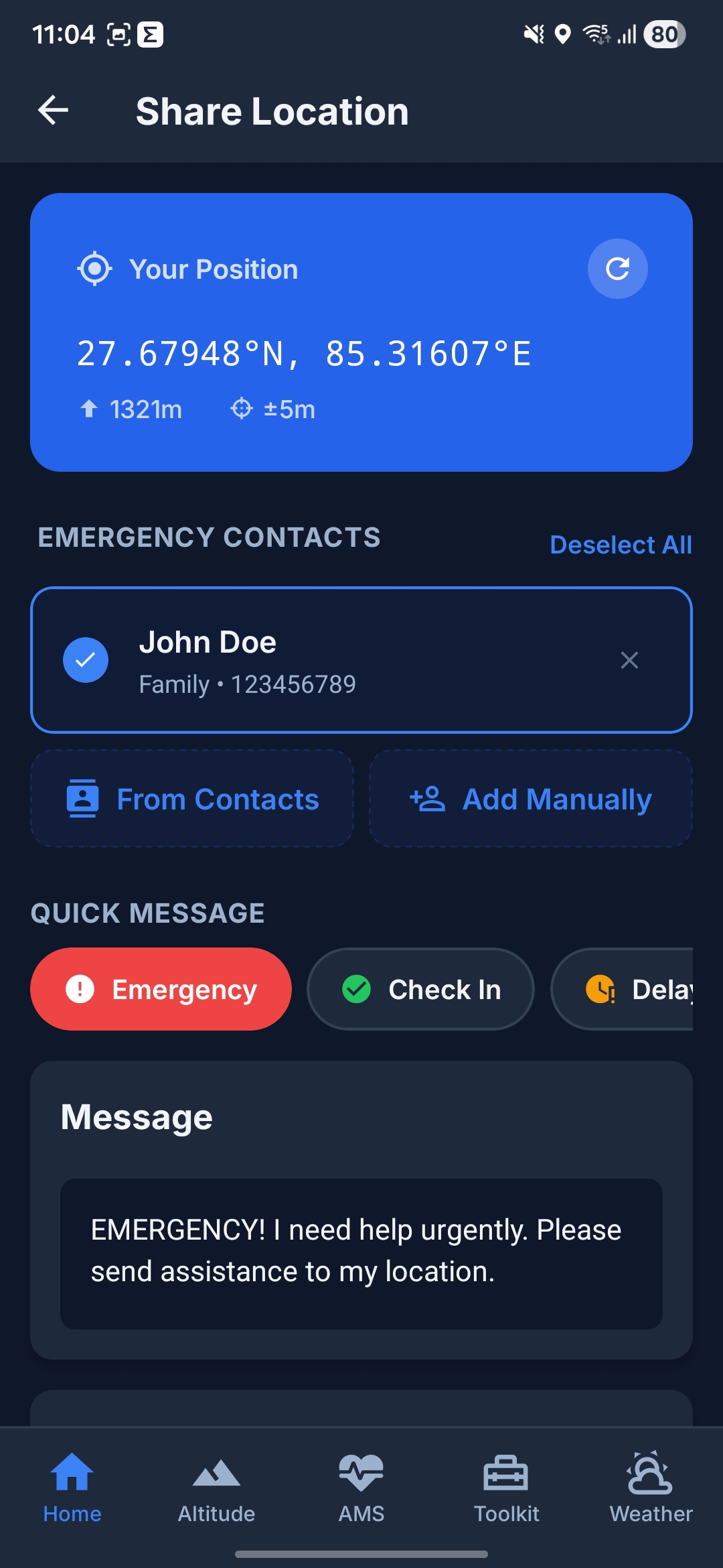 Share Location - Send GPS coordinates to emergency contacts via SMS
